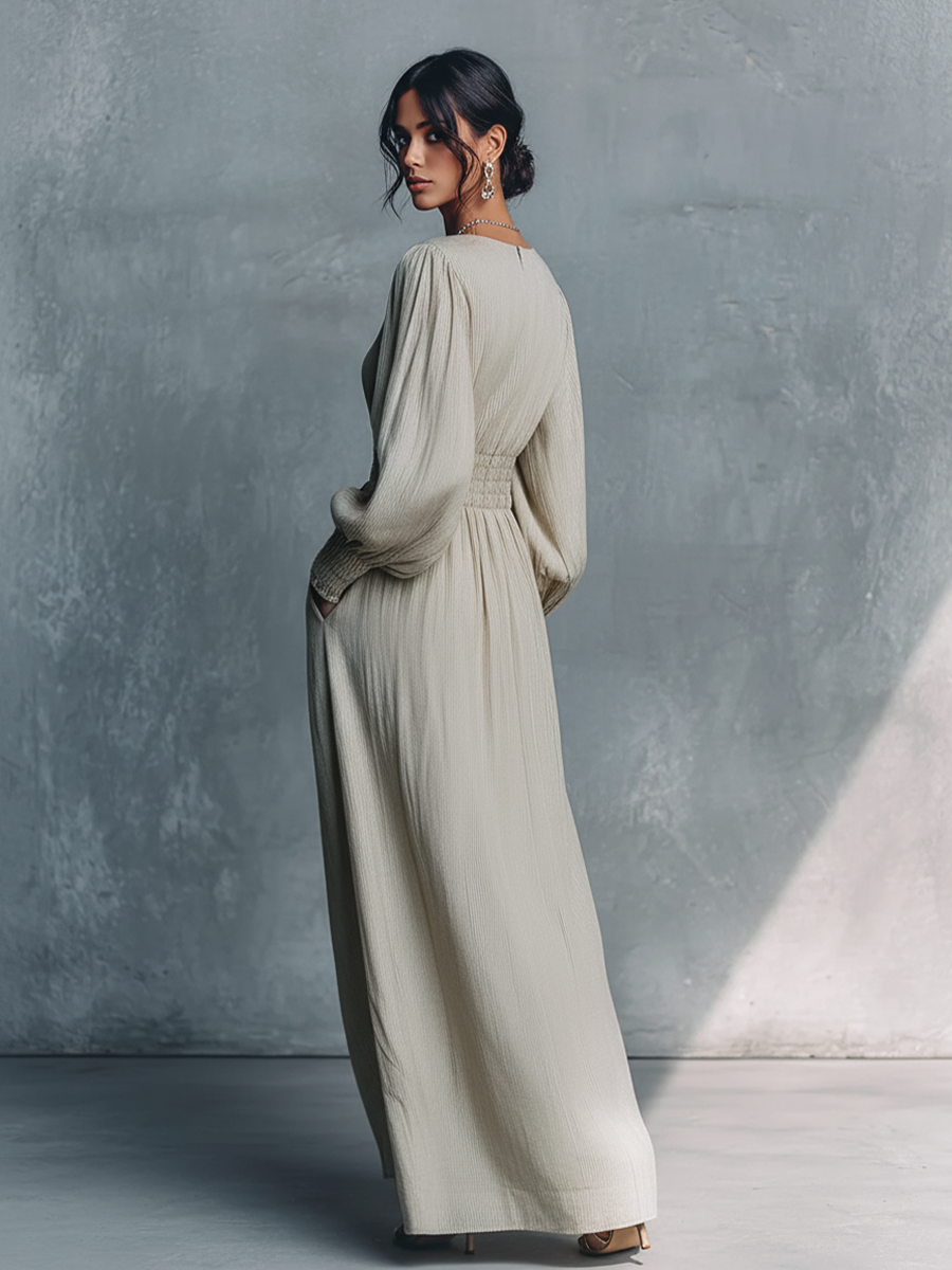Beige Striped Maxi Dress