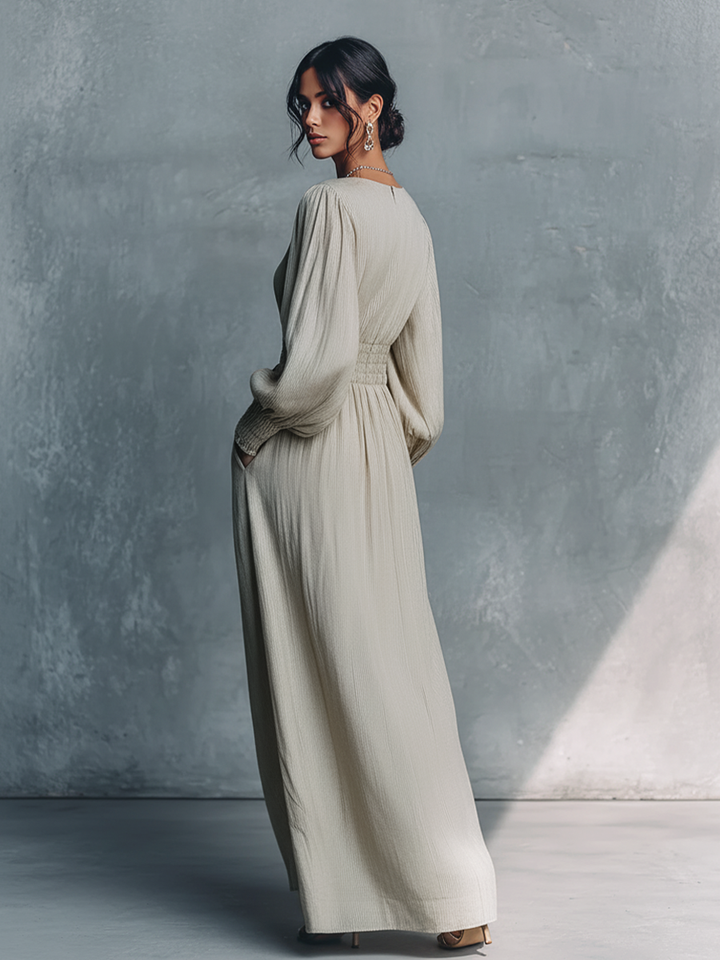 Beige Striped Maxi Dress