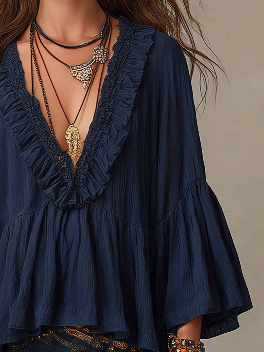 Ruffle Blouse Blue