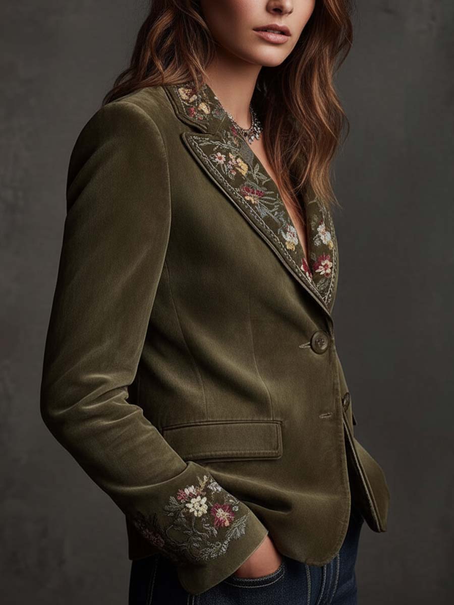 Olive Velvet Blazer