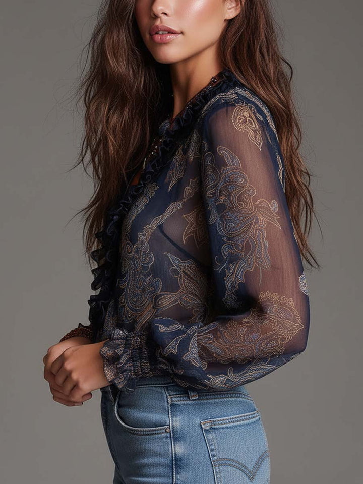 Navy Ruffle Blouse