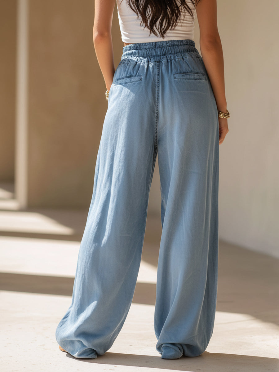 Light Wash Wide-Leg Denim Pants