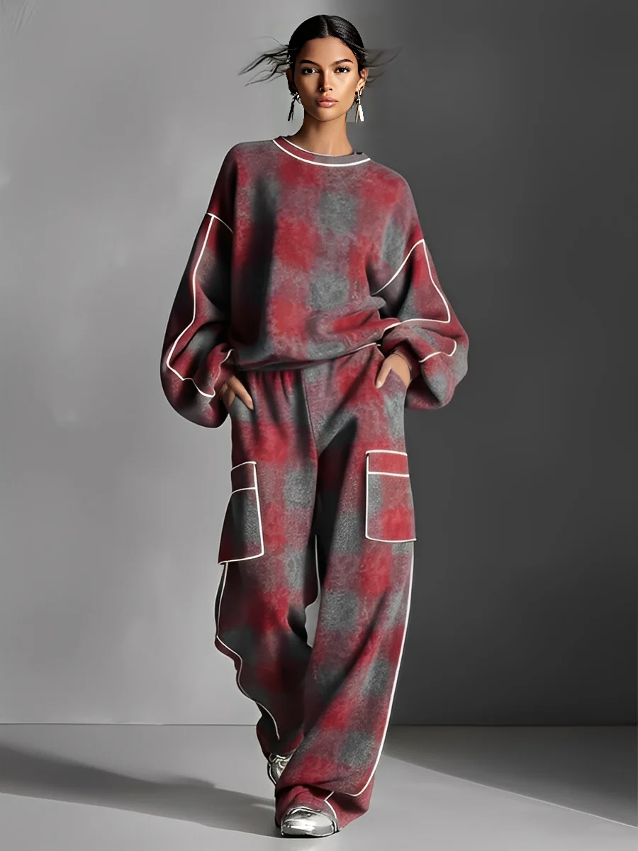 Plaid Piping Pantsuit