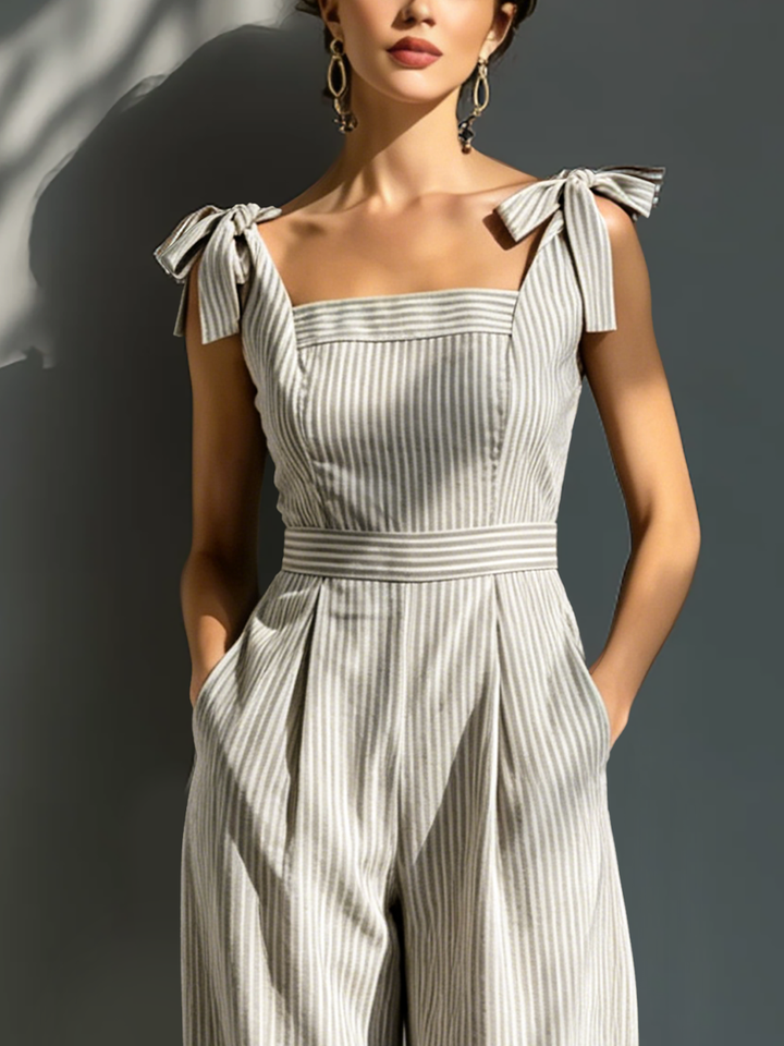 Beige Striped Jumpsuit