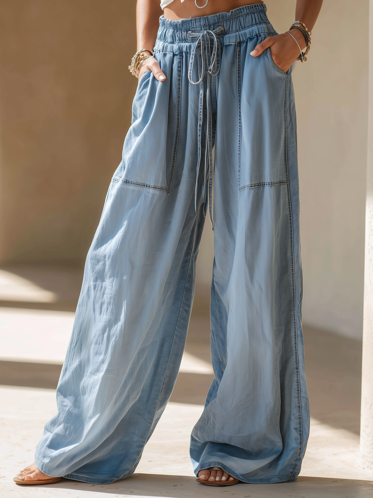 Light Wash Wide-Leg Denim Pants