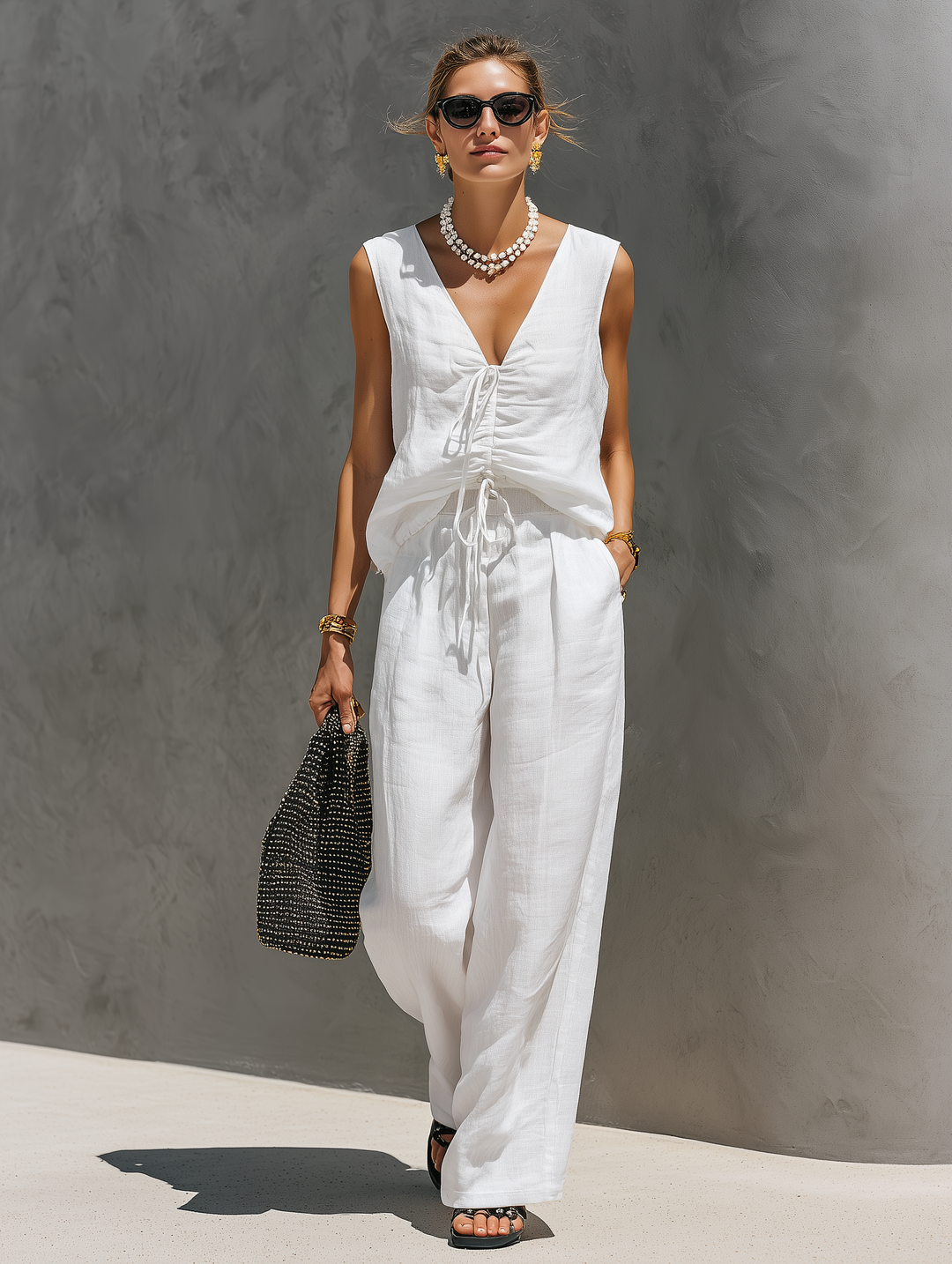 Linen V-Neck Set