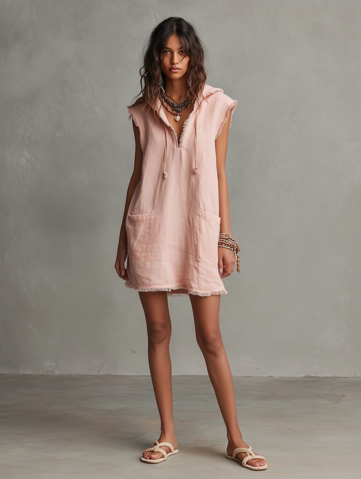 Linen-Blend Mini Dress