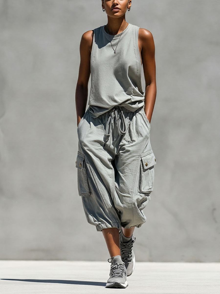 Grey Tank & Cargo Shorts