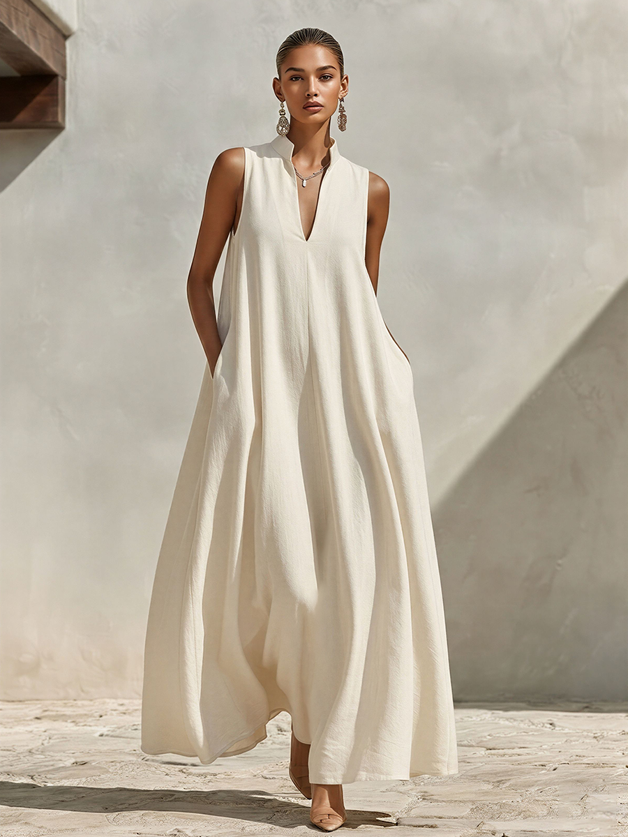 Linen-Blend Maxi Dress