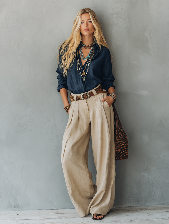 Navy Pullover & Khaki Trousers