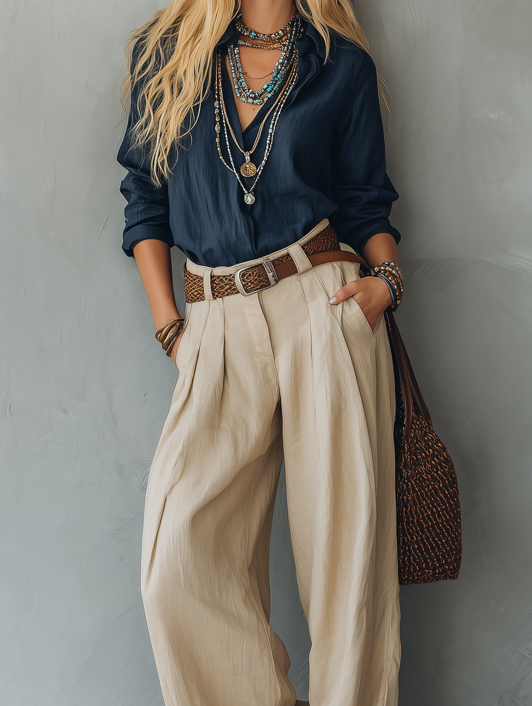 Navy Pullover & Khaki Trousers