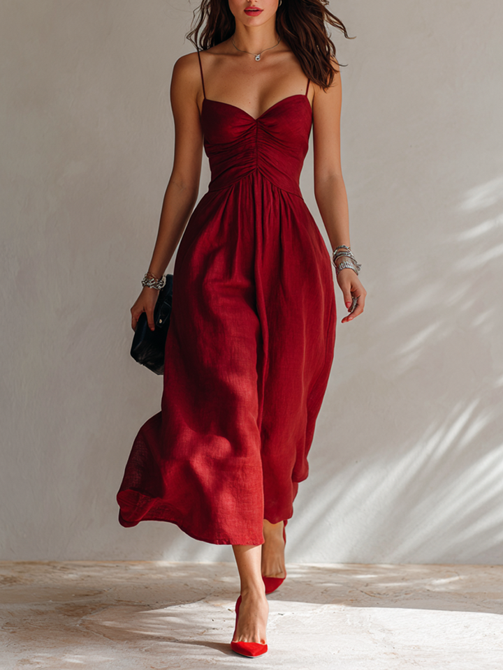 Linen-Blend Midi Dress