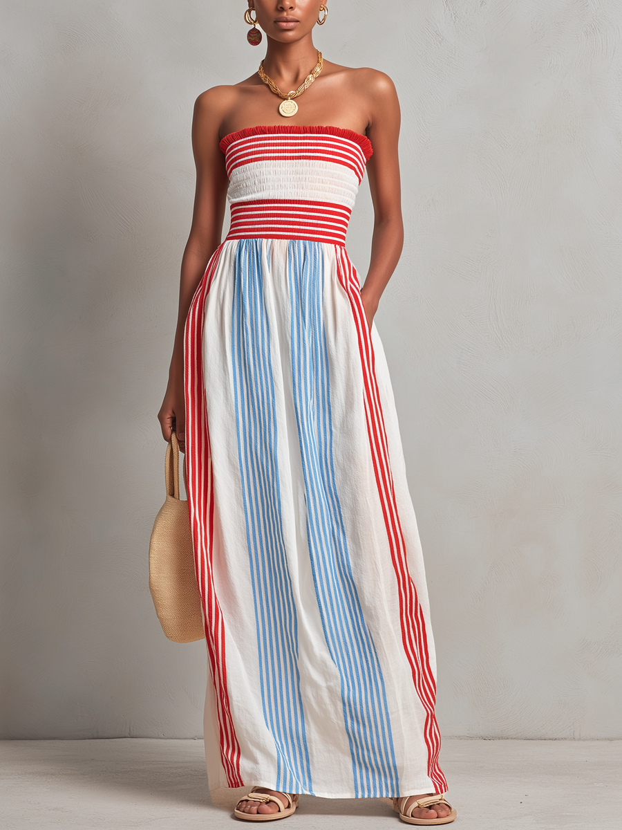 Coastal Stripe Smocked Maxi Dress