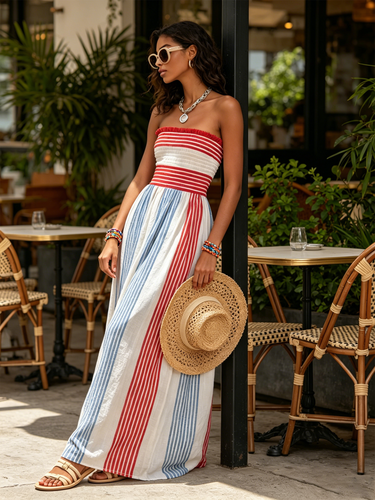Coastal Stripe Smocked Maxi Dress