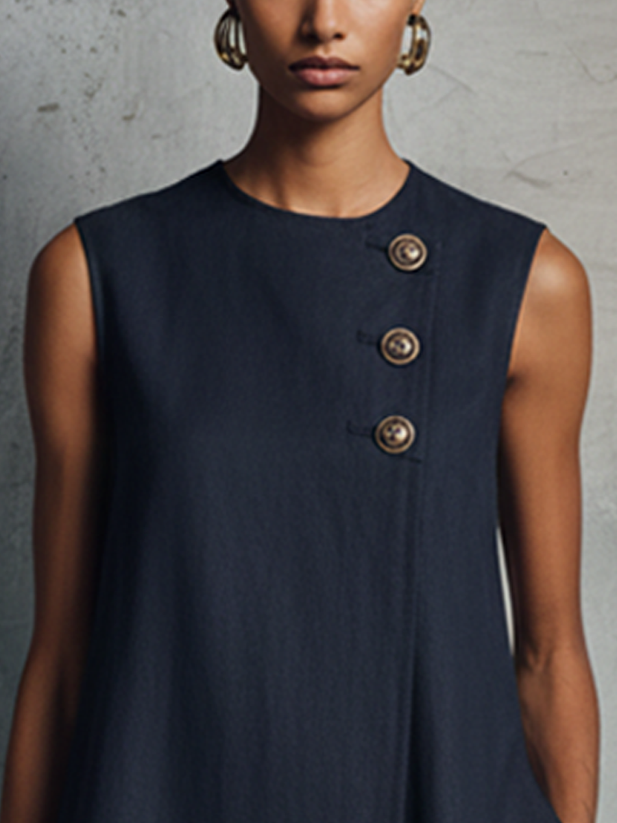 Navy Linen Mini Dress