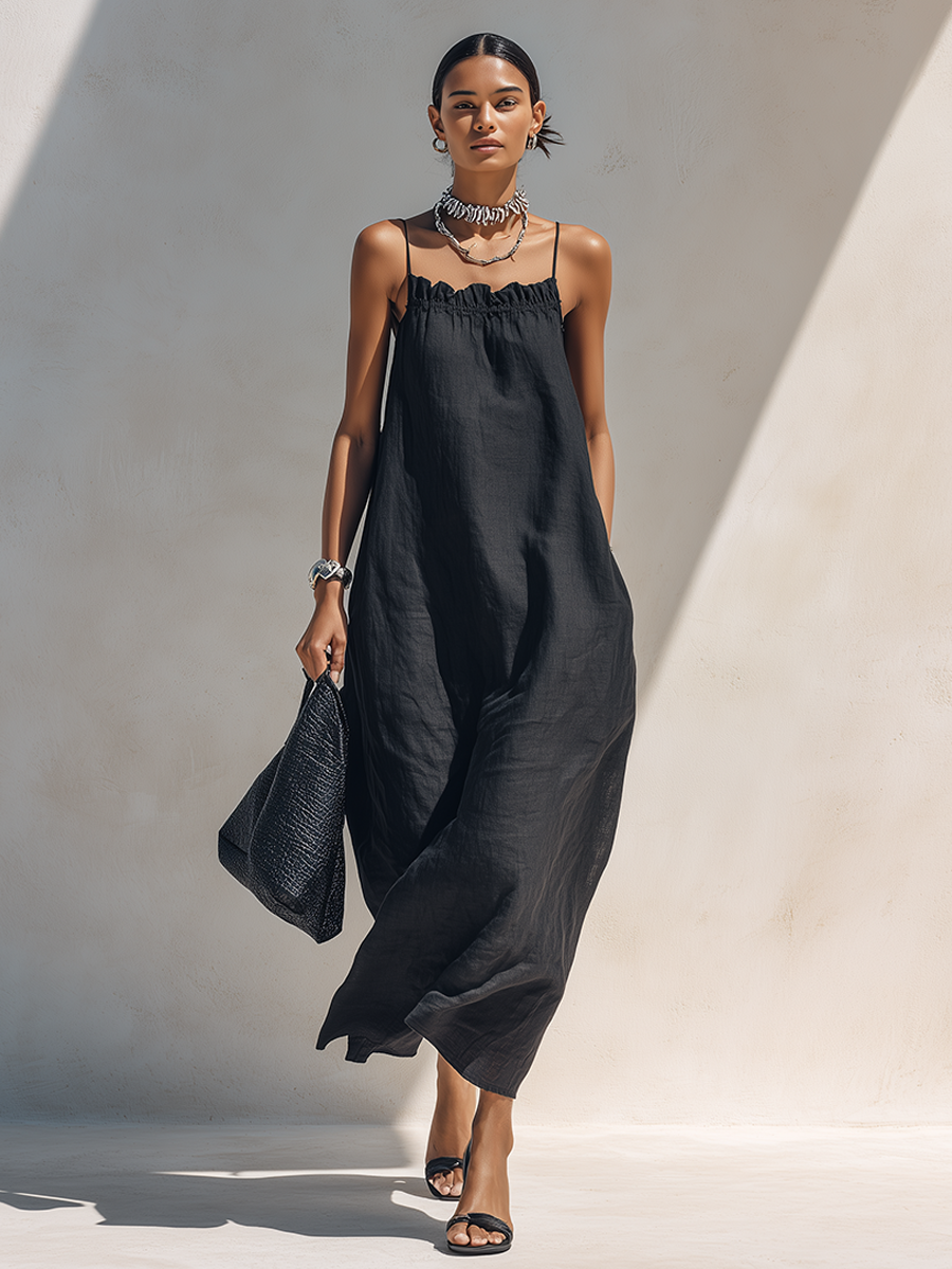 Ruffle-Neck Maxi Dress