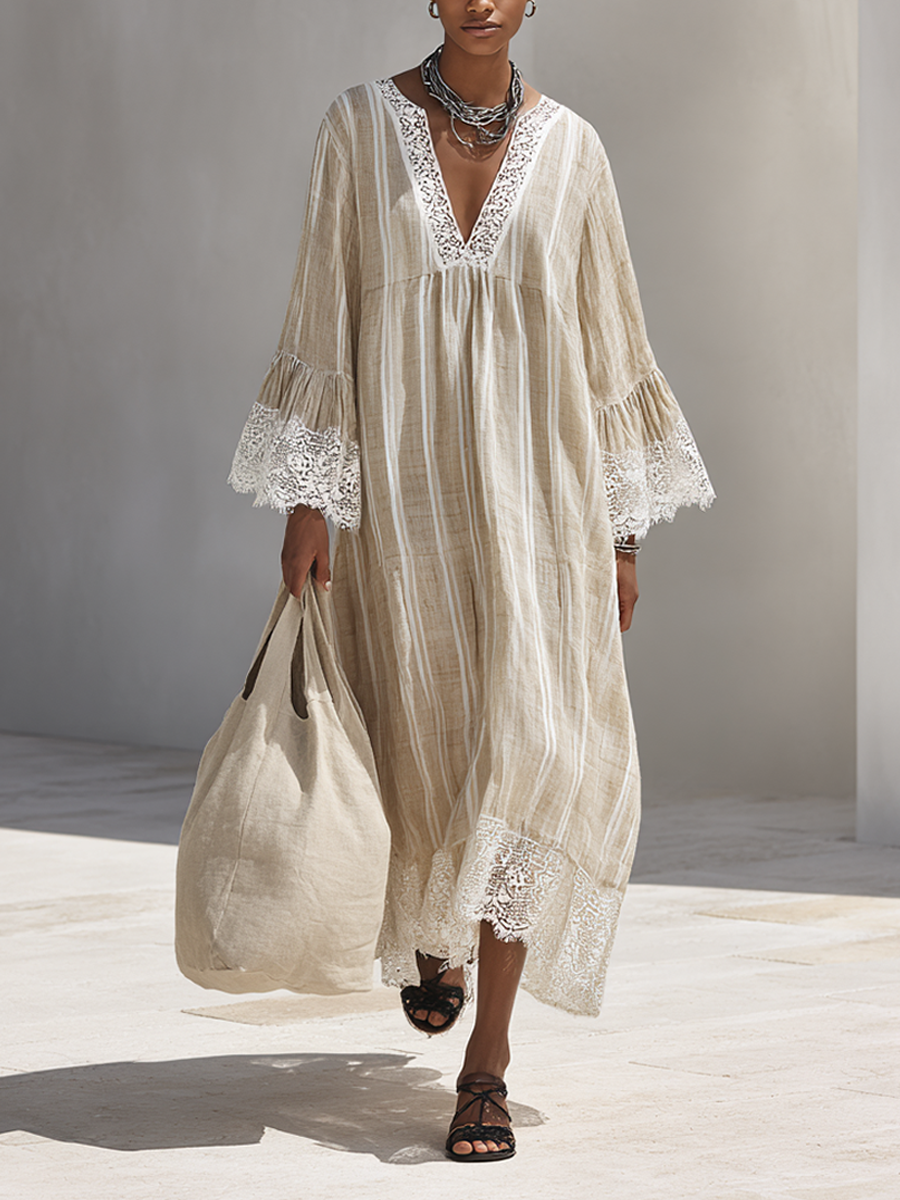 Beige Stripe Maxi Dress