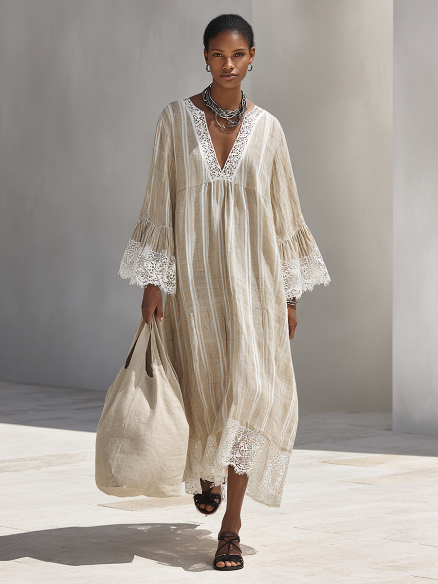 Beige Stripe Maxi Dress