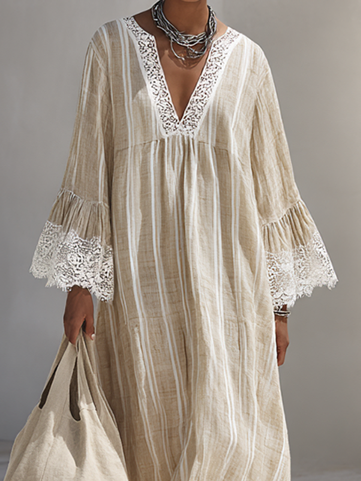 Beige Stripe Maxi Dress