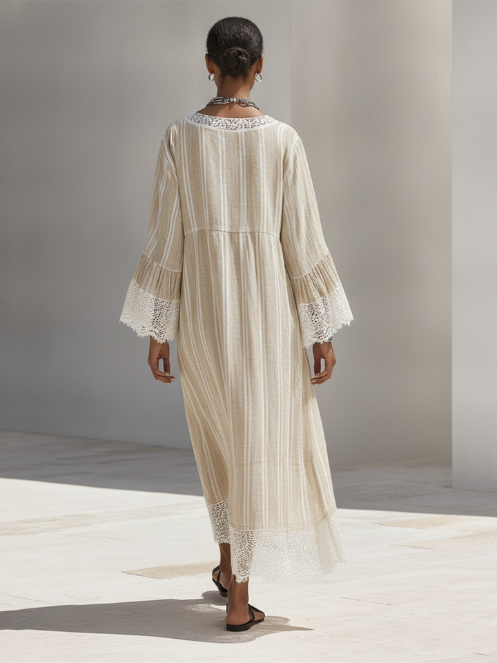 Beige Stripe Maxi Dress