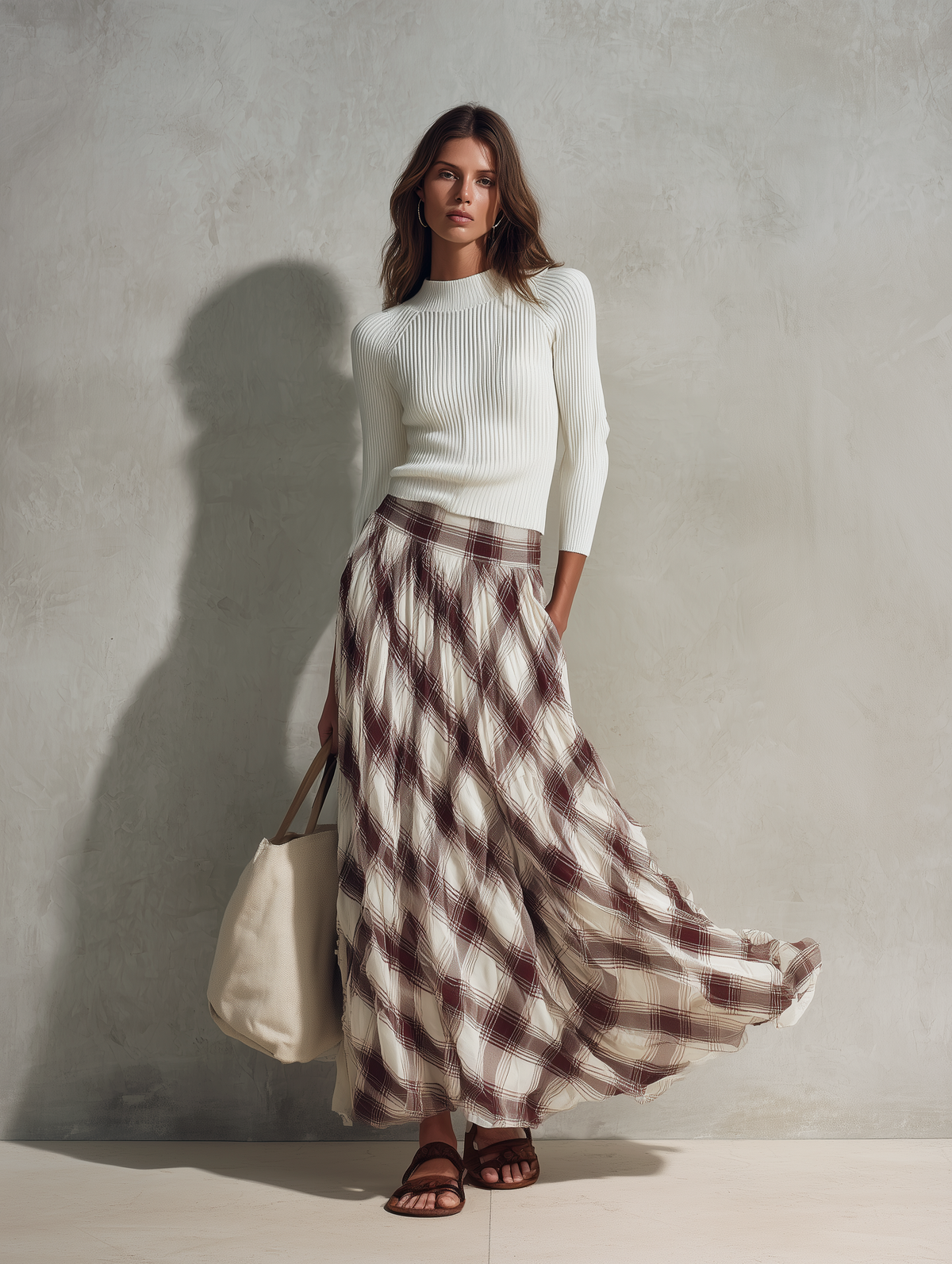 Off-White Knit Top & Chiffon Skirt