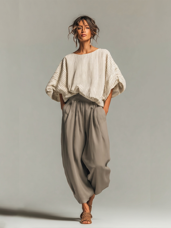 Beige Pinstripe Set