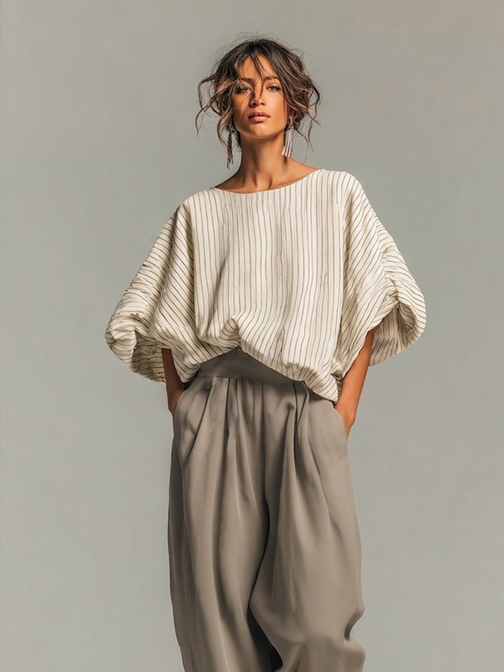 Beige Pinstripe Set