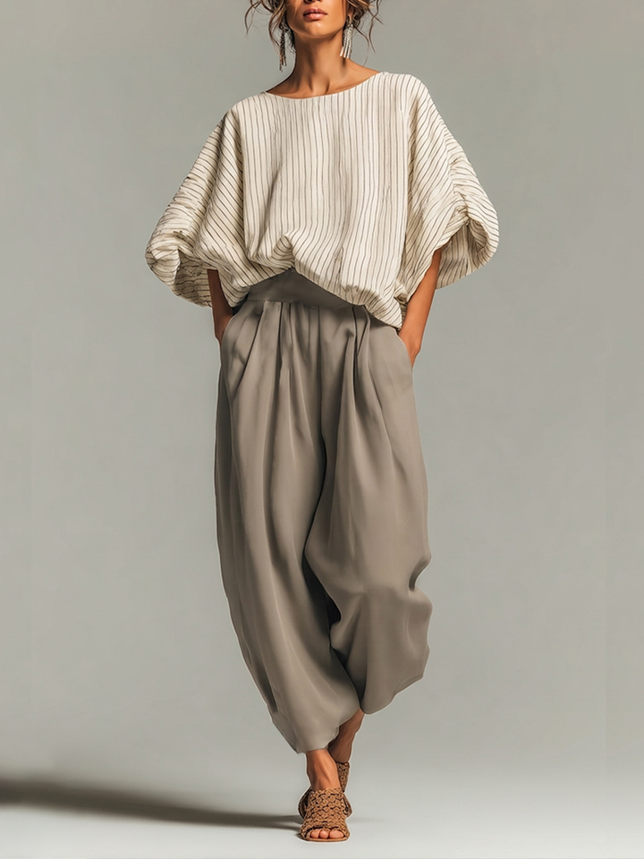 Beige Pinstripe Set