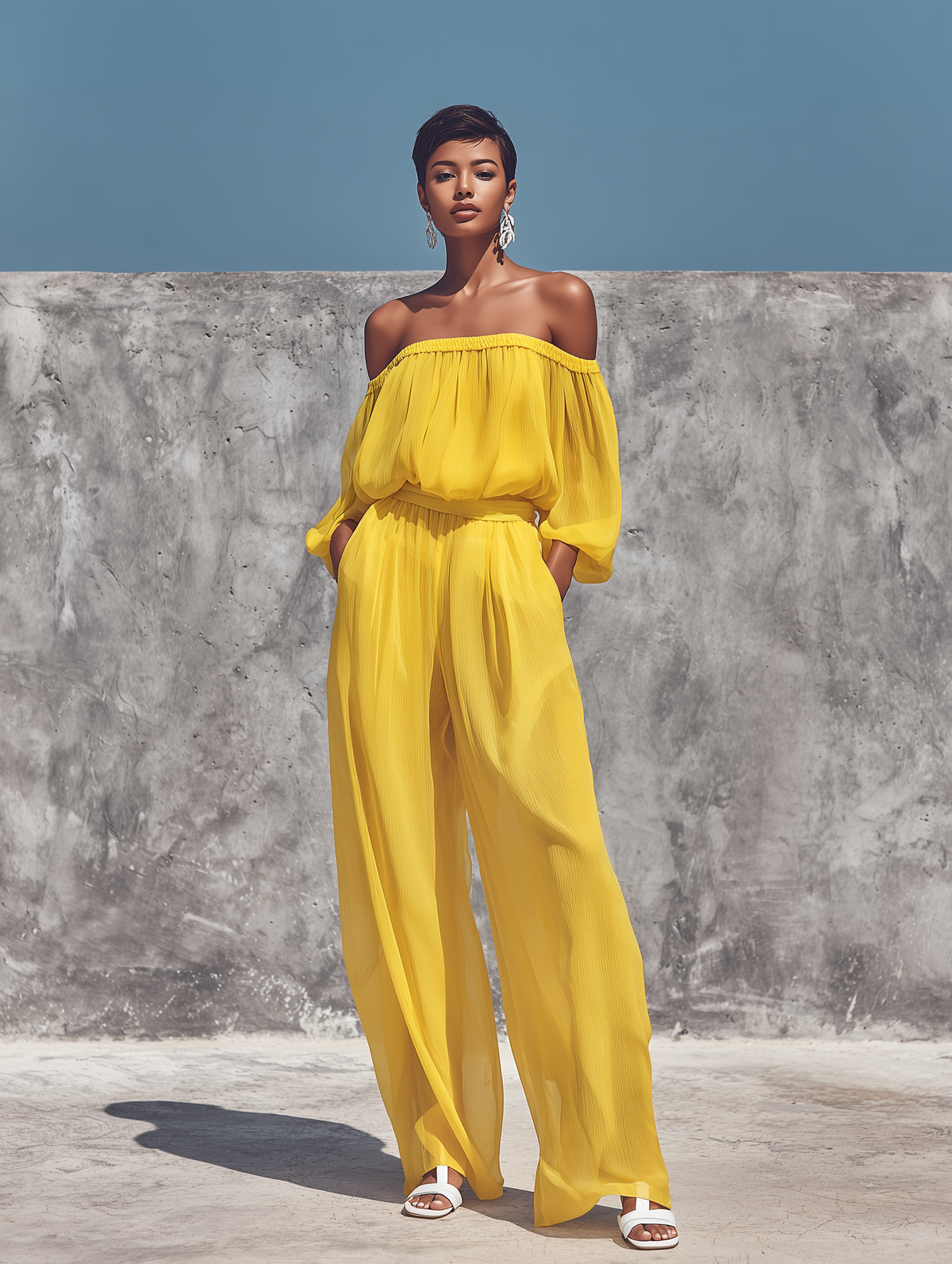Chiffon Off Shoulder Set