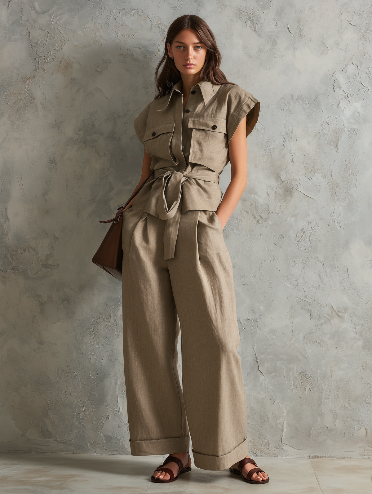 Khaki Cotton-Linen Set