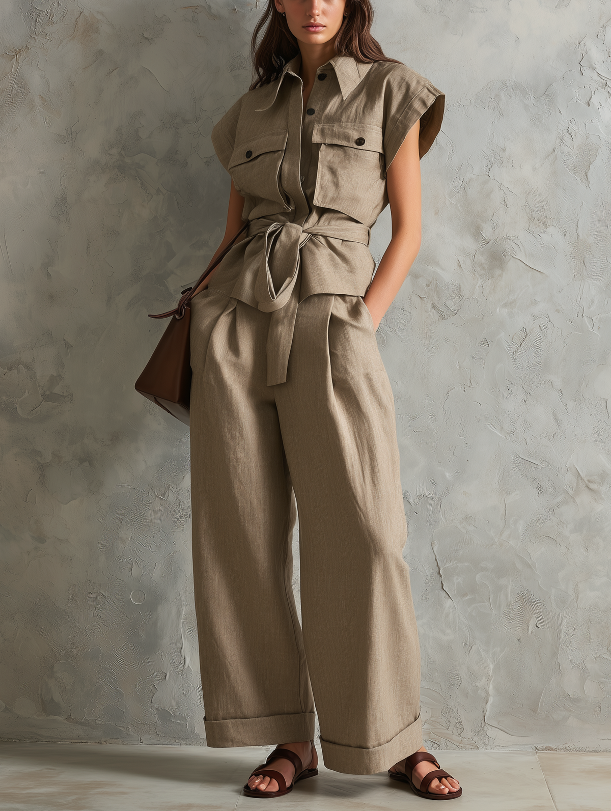 Khaki Cotton-Linen Set