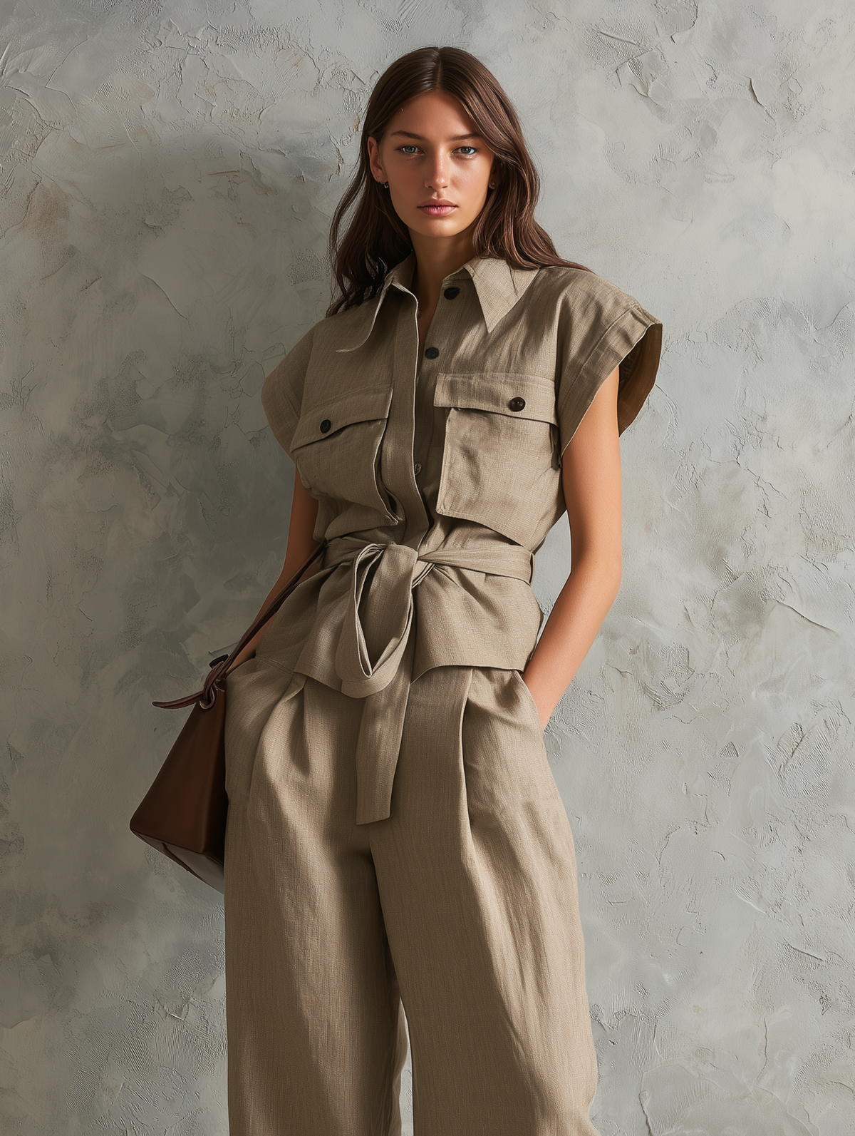 Khaki Cotton-Linen Set