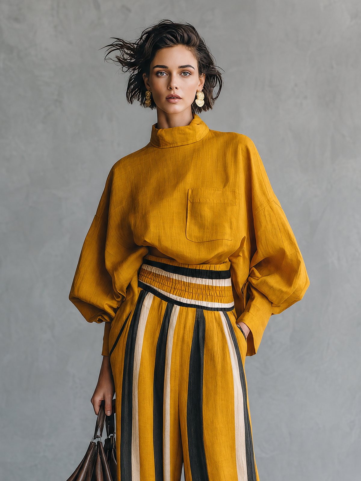 Linen-Blend Blouse Set