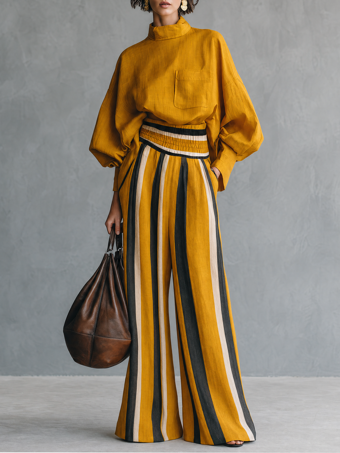 Linen-Blend Blouse Set