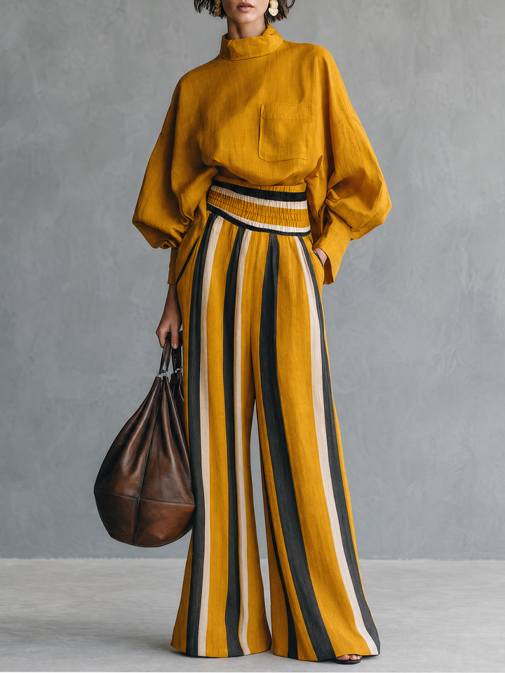 Linen-Blend Blouse Set