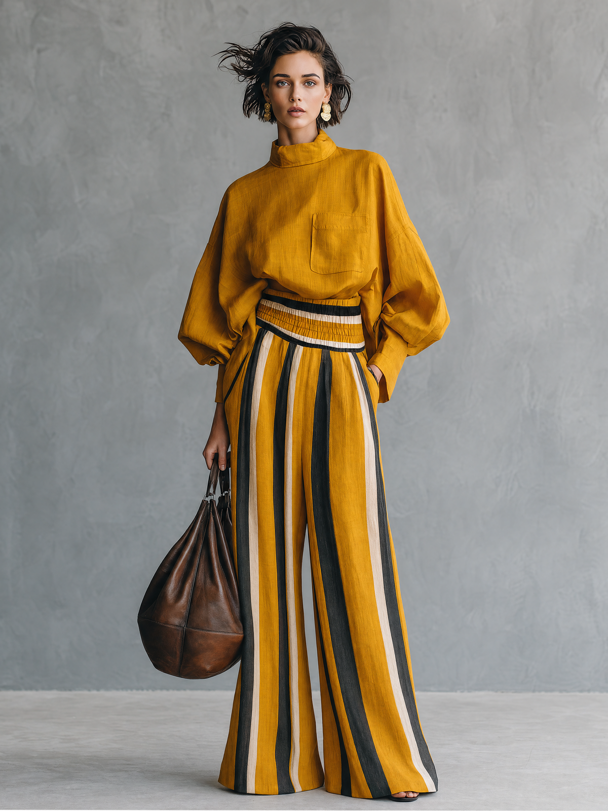 Linen-Blend Blouse Set