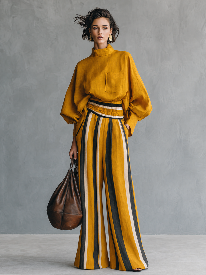 Linen-Blend Blouse Set