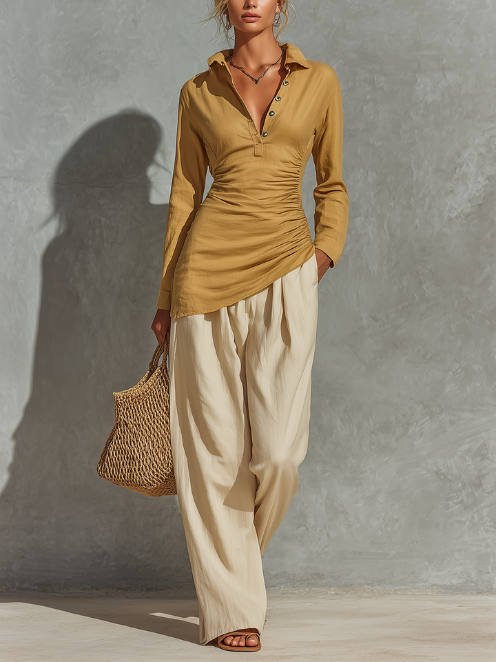 Linen Top & Wide Leg Pants Set