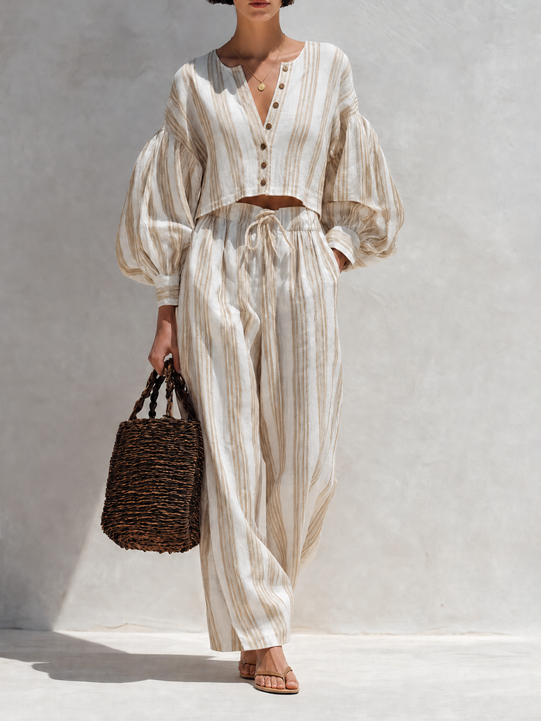 Beige Striped Set