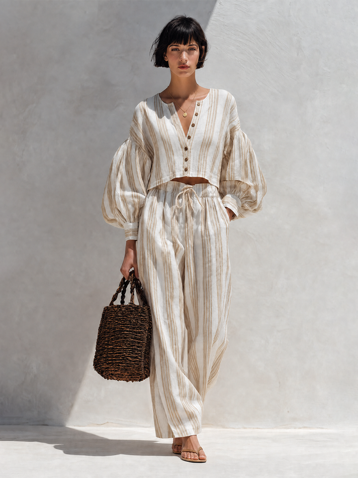 Beige Striped Set
