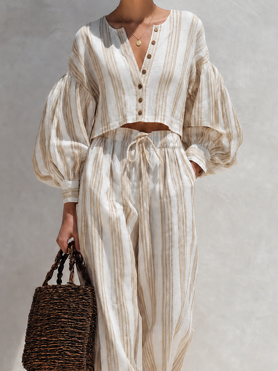 Beige Striped Set