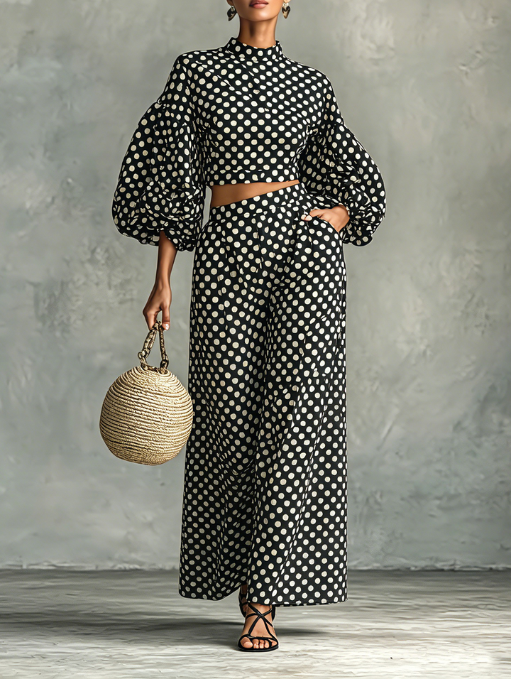 Polka-Dot Blouse Set