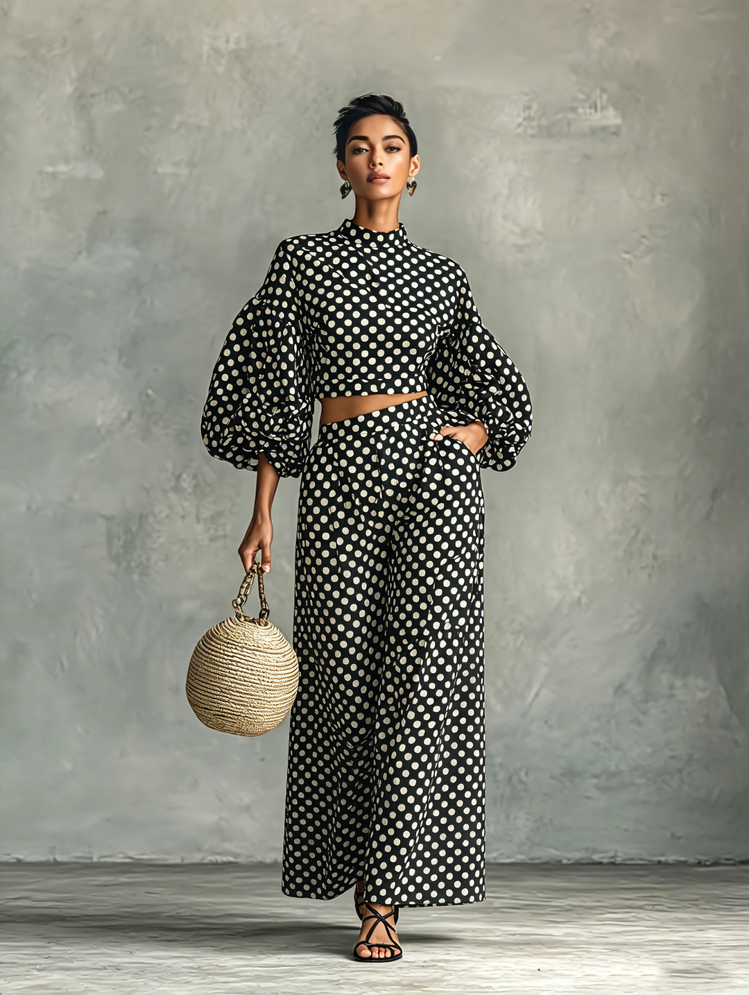 Polka-Dot Blouse Set
