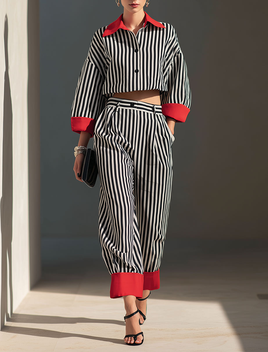 Lila Cropped Shirt & Wide-Leg Pants Set
