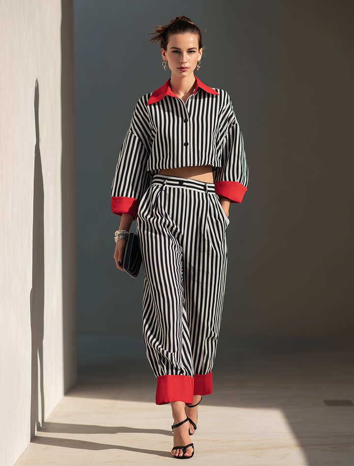 Lila Cropped Shirt & Wide-Leg Pants Set