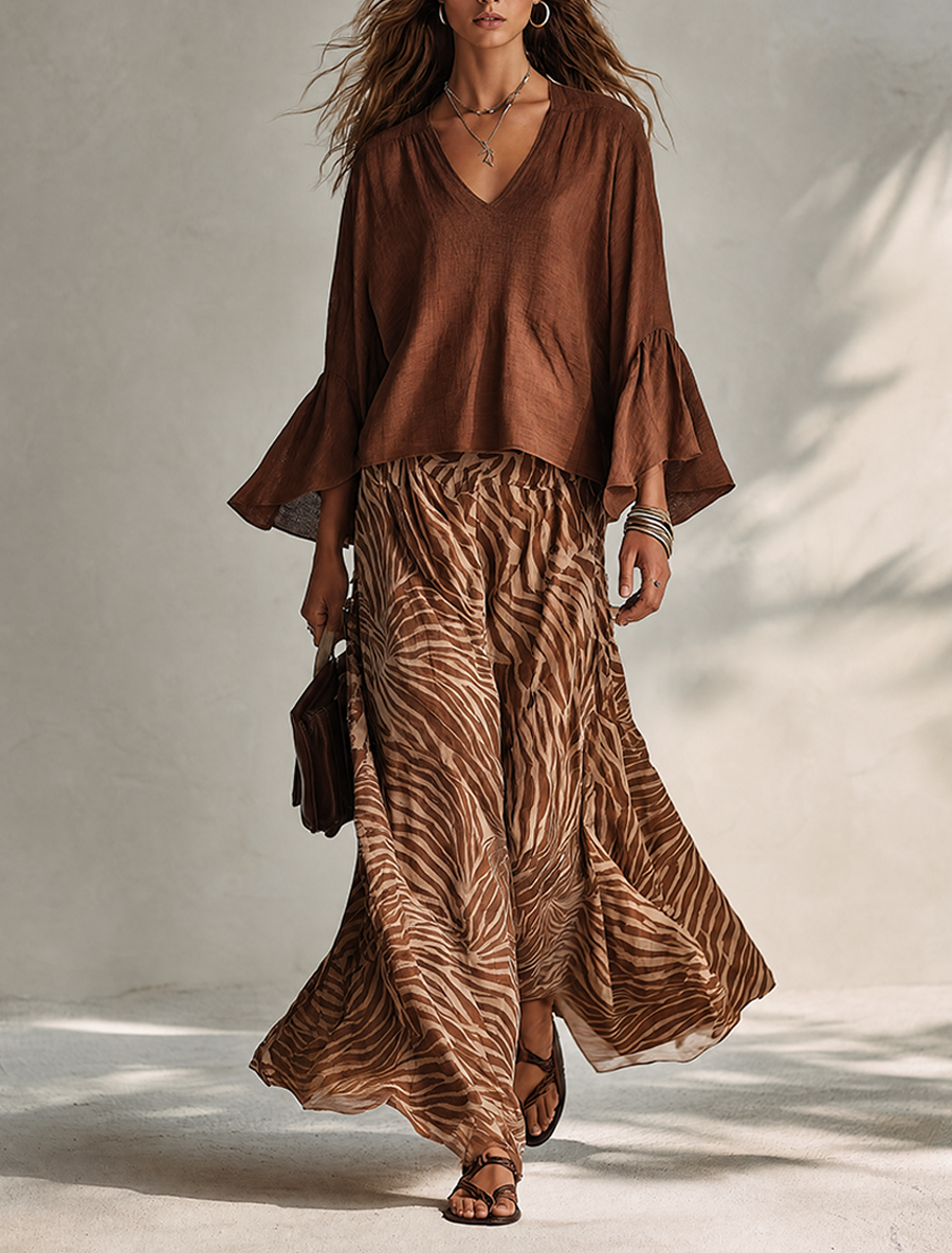 Zoe V-Neck Top & Zebra Skirt