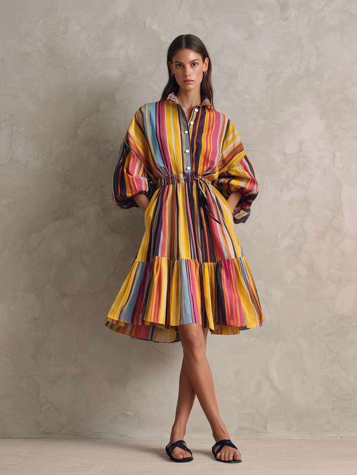 Women's Casual Woven Midi Dress With Colorful Print And 3/4 Sleeves MDZ0973G1LXY