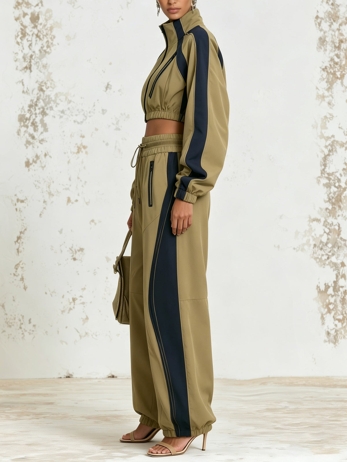 Contrast-Stripe Cropped Track Set