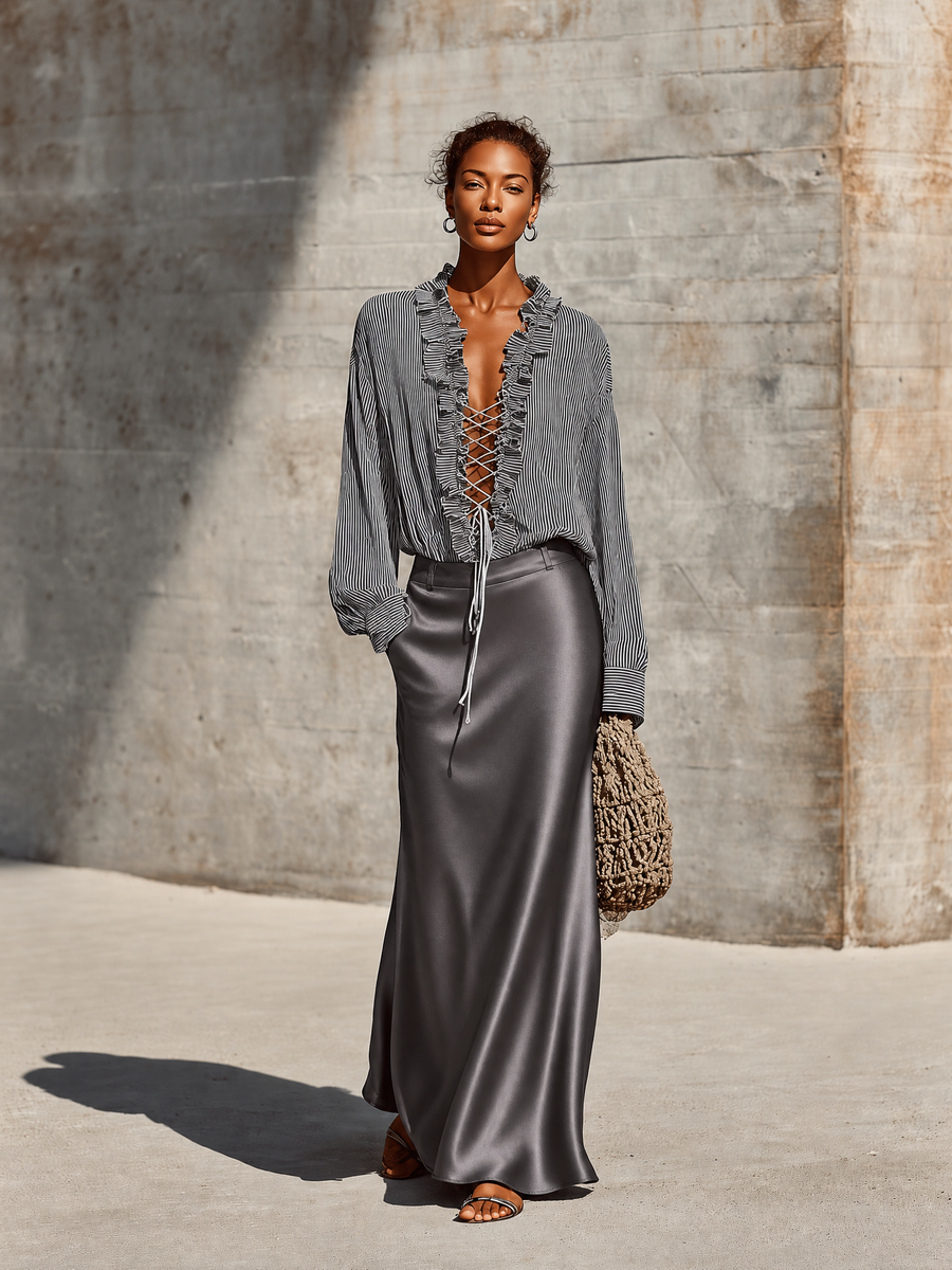 Ruffle Collar Blouse Set