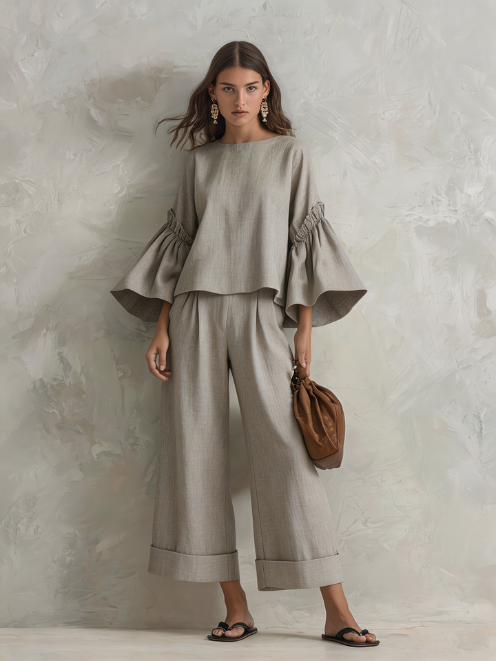 Grey Cotton-Linen Top